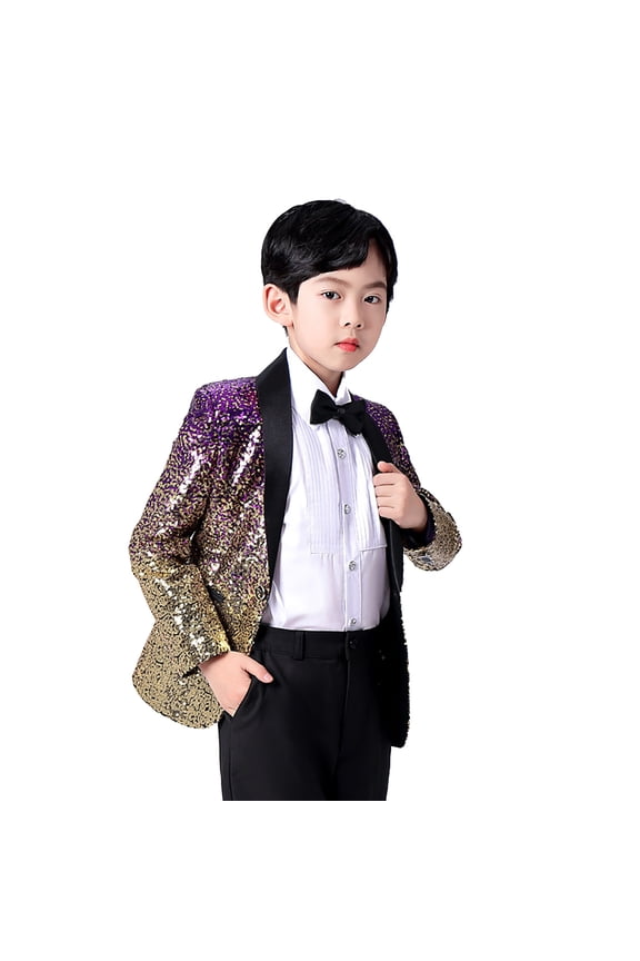 Essentials Boys Toddler Jackets Gradient Patchwork Shimmering Sequin Suit Bow Tie Blazer Formal Weddings Party 2 Piece Set Jackets Size 9-12 Years