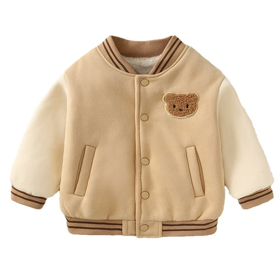 Lkhaha Essentials Boys Toddler Jackets Warm Thicken Fleece Lined Baseball Button Down With Pocket Trendy Clothes Size 3-4 Years