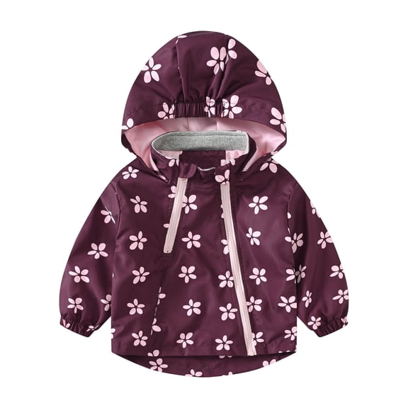 Lkhaha Essentials Girls Toddlers Jacket Butterfly Flower Pritn Windproof Waterproof Zip Up Hooded Trendy Clothes Size 3-4 Years