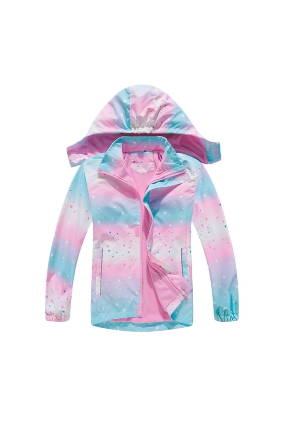 Essentials Girls Toddlers Jacket Cartoon Gradient Color Block Zipper Hooded Windbreaker Lined Waterproof Raincoat Casual Jackets Size 3-4 Years