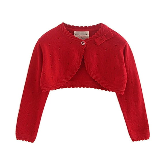 Lkhaha Essentials Girls Toddlers Jacket Elegant Solid Cropped Cardigan Bow Solid Color Long Sleeve Knitted Casual Jackets Size 4-5 Years