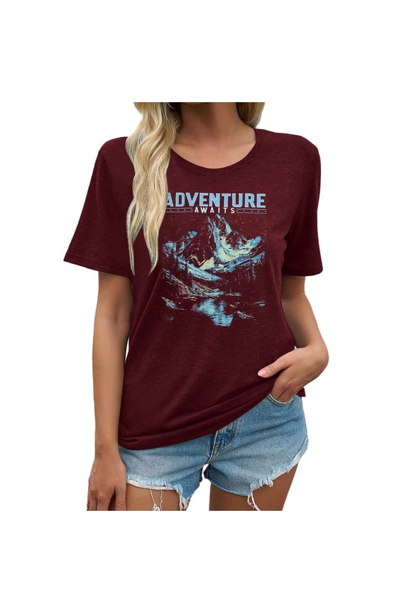 Essentials Women T Shirts Oversized Adventure Awaits Explore Nature Hiking Camping Graphic Layer Clothes L