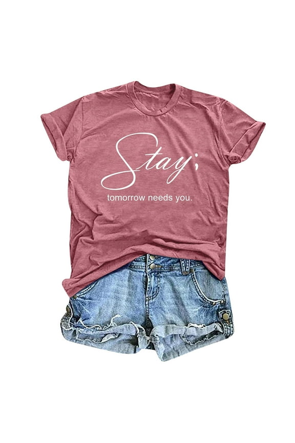 Essentials Womens Tees Tops Basic Shirts Casual Printing Short Sleeves Crew Neck Loose T Fashion Clothes 2026 Pink L