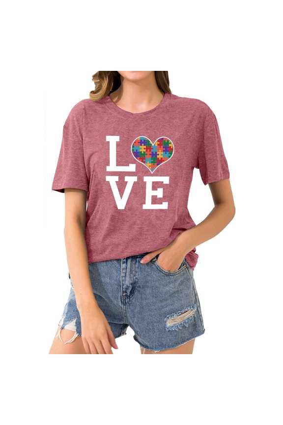 Essentials Womens Tees Tops Basic Shirts T Gr ma Life Funny Letter Printed Heart Casual Short Sleeve Slim Fit Layer Clothes Pink S