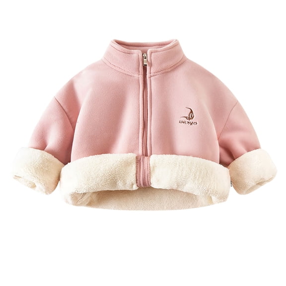 Lkhaha Girls Fashion Jackets Warm Thicken Polar Zipper Solid Sherpa Lined Child Winter Coat