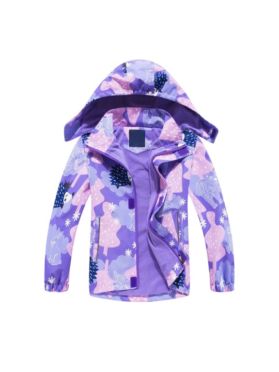 Girls Jacket Cartoon Gradient Color Block Zipper Hooded Windbreaker Lined Waterproof Raincoat Fall Winter Clothes Size 11-12 Years