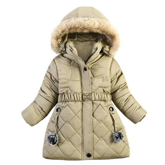 Lkhaha Girls Jacket Grils Boys Warm Hooded Parka Solid Tie Waist Quilted Puffer Down Slim Fall Winter Clothes Size 2-3 Years