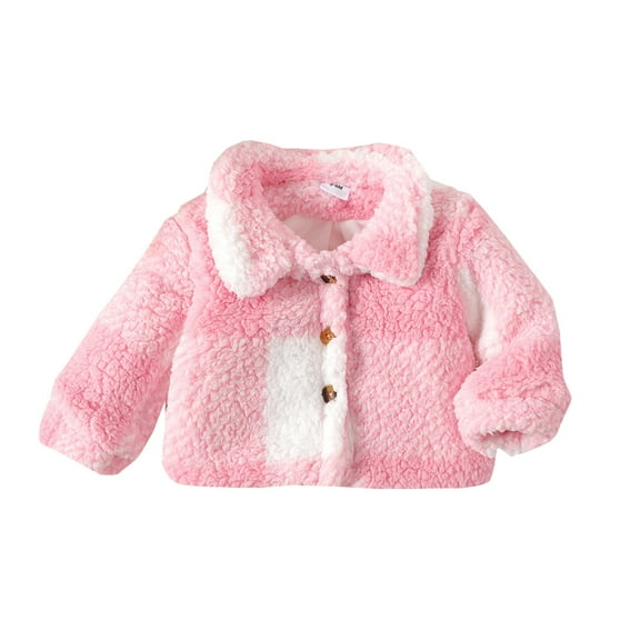 Lkhaha Girls Jacket Winter Plaid Patchwork Warm Button Lapel Plush Fall Winter Clothes Size 18-24 Months