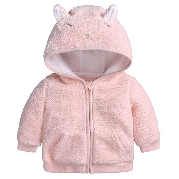 Lkhaha Girls Jacket Winter Rabbit Ears Hooded Zipper Thicken Windproof Warm Coat Size 9-12 Months