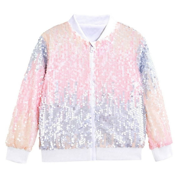 Lkhaha Girls Jacket Rainbow Gradient Sequin Glitter Long Sleeve Zipper Christmas Shiny Fall Winter Clothes Size 8-10 Years