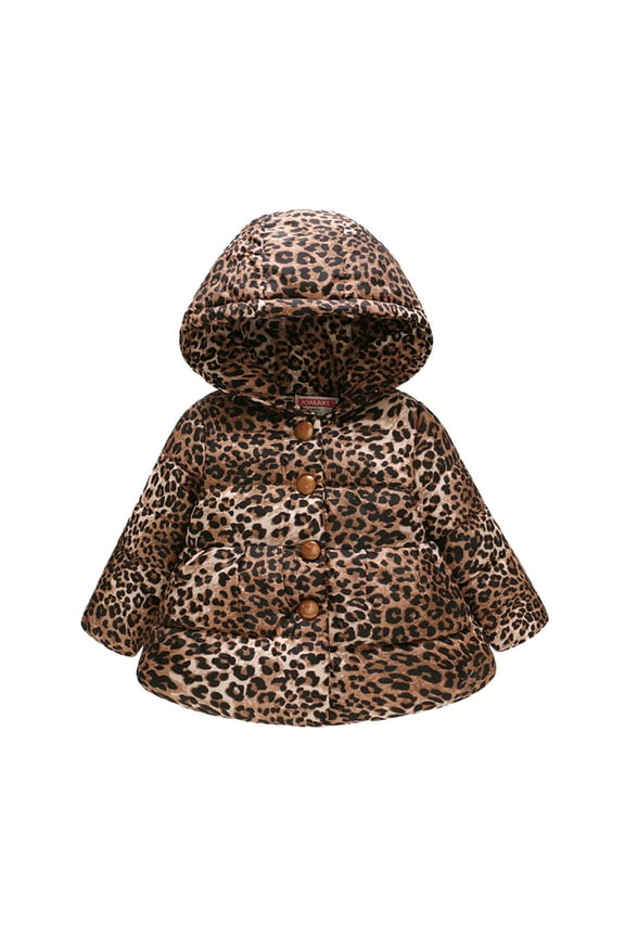 Girls Jacket Windproof Warm Thick Hooded Puffer Down Butterfly Flower Leopard Print Button Up Fall Winter Clothes Size 18-24 Months