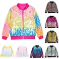 thumbnail image 1 of Lkhaha Girls Rainbow Sequin Bomber Jacket Sparkly Zip-Up Coat Colorful Party Outerwear Light Yellow 10-12 Years, 1 of 3