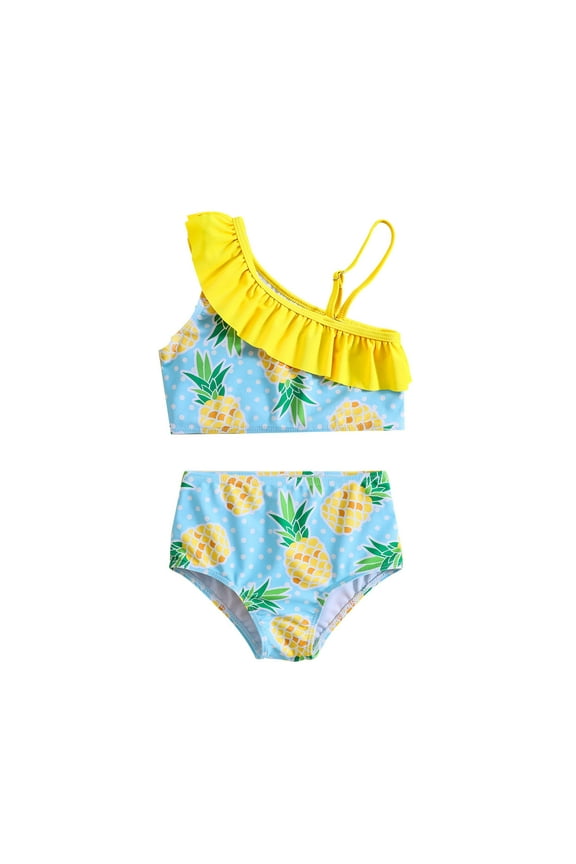 Girls Swim Suits Pineapple Printed Ruffles Two Piece Bikini Beach Training Bathing Suit Yellow 12-18 Months