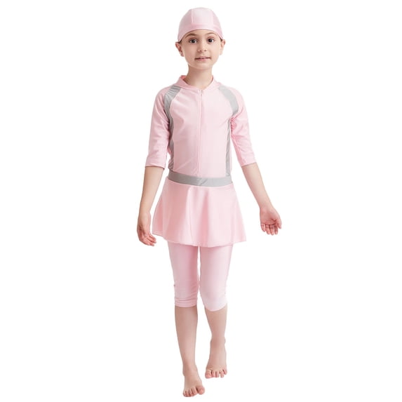 Lkhaha Girls Swimsuit Girl Full Coverage Long Sleeve Rash Guard Swim Dress Training Bathing Suit Pink 6-7 Years