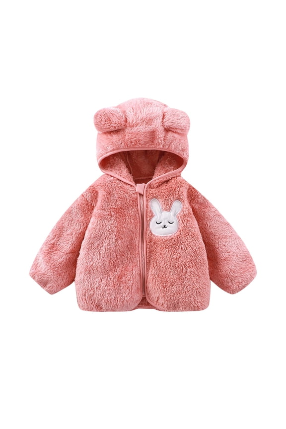 Jacket For Toddler Girls Cute Cartoon Animal Print Fleece Zipper Cute Ear Hooded Baby Infant Winter Fall Fall Winter Coat Size 3-4 Years