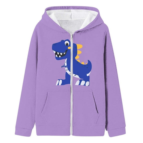 Lkhaha Jacket For Toddler Girls Dinosaur Print Hooded Zip Up Sweatshirt With Pocket Warm Fleece Linesd Fall Winter Coat Size 4-5 Years