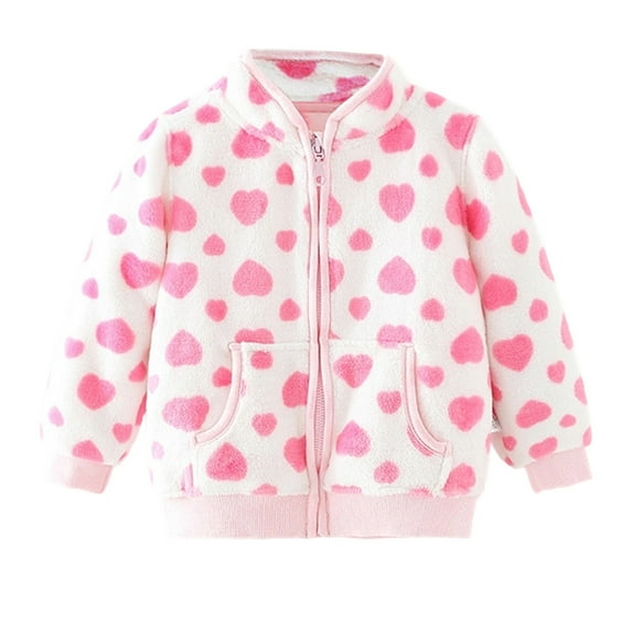 Lkhaha Jacket For Toddler Girls Flannel Fall Winter Cute Cartoon Heart Baby Zipper With Pocket Warm Polar Fleece Chil Kids Outwear Size 6-12 Months