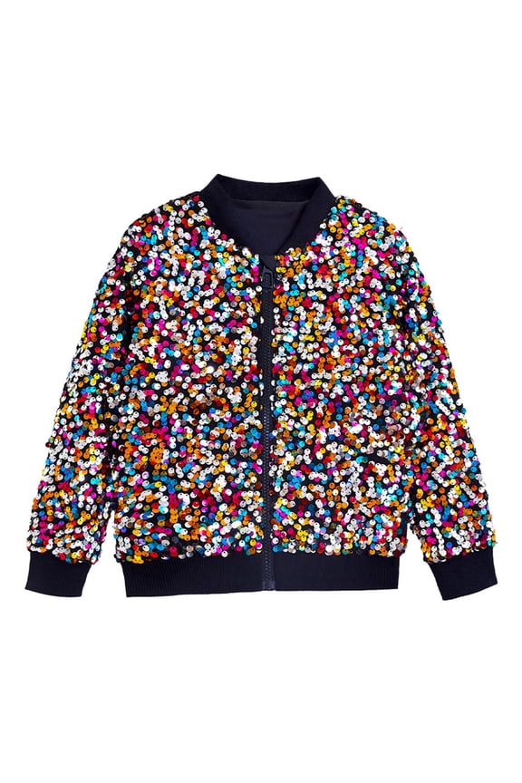 Jacket For Toddler Girls Rainbow Gradient Sequin Glitter Long Sleeve Zipper Christmas Shiny Fall Winter Coat Size 4-6 Years