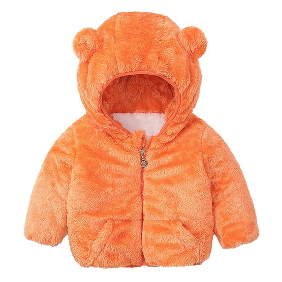 Lkhaha Jacket For Toddler Girls Solid Bear Ears Hooded With Pocket Solid Color Warm Fleece Fall Winter Coat Size 2-3 Years