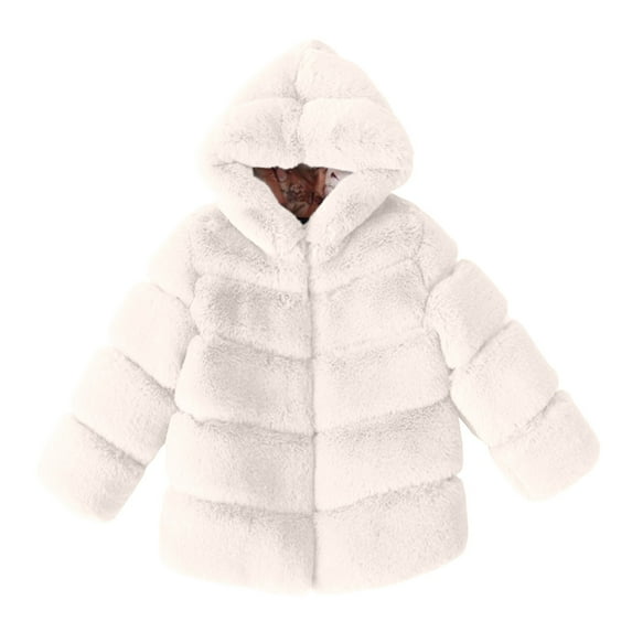 Lkhaha Jacket For Toddler Girls Solid Color Warm Fleece Hooded Fashion Faux Fur Fall Winter Coat Size 12-24 Months