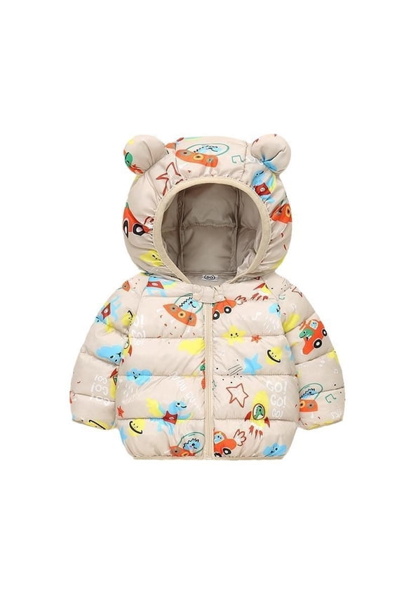 Jacket For Toddler Girls Baby Boys Puffer Down Cute Rabbit Long Sleeve Dinosaur Bunny Winter Warm Bear Ears Zipper Hooded Fall Winter Coat Size 18-24 Months