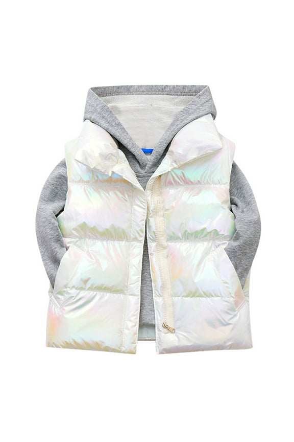 Jacket for Girls 2025 Metallic Puffer Down Vest Warm Thicken Sleeveless Zipper Stand Collar Waistcoat Outerwear Coats Size 5-6 Years