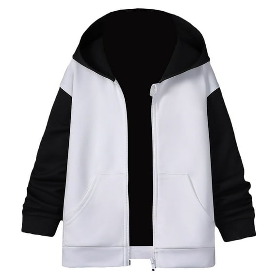 Lkhaha Jackets for Boys 2025 Patchwork Long Sleeve Zipper Hooded Sweatshirt With Pocket Fall Winter Coat Size 13-14 Years White
