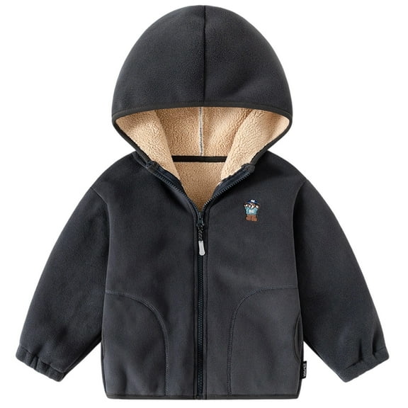 Lkhaha Jackets for Boys 2025 Warm Lined Zipper Hoooded Cute Cartoon Bear Graphic Sweatshirt Plus Size Jackets Size 9-10 Years