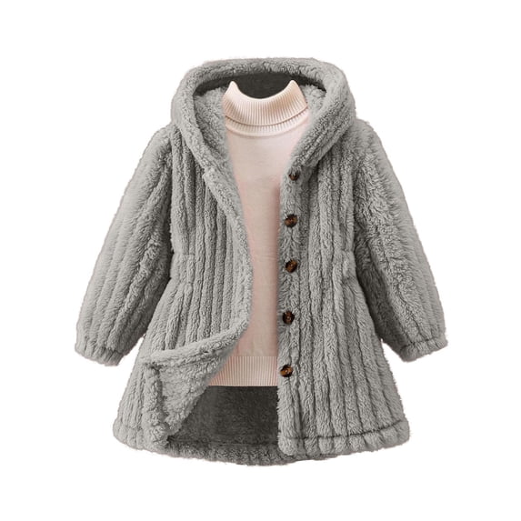 Lkhaha Jackets for Girls 2119 Button Down Parkar Warm Hooded Button Down Padded Solid Mid-Long Children's Outfits