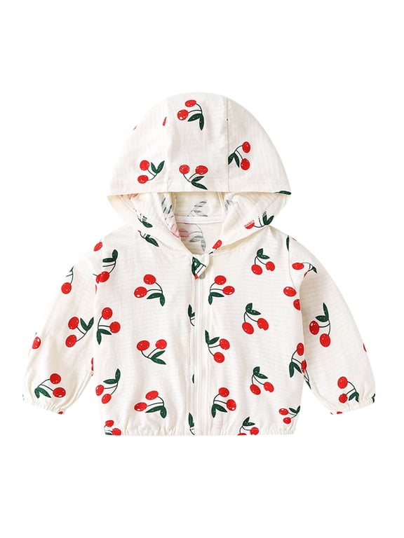 Jackets for Toddler Boys Baby Girls Strawberry Cherry Print Zipper Hooded Windproof Lightweight Child Kids Outwear Size 2-3 Years