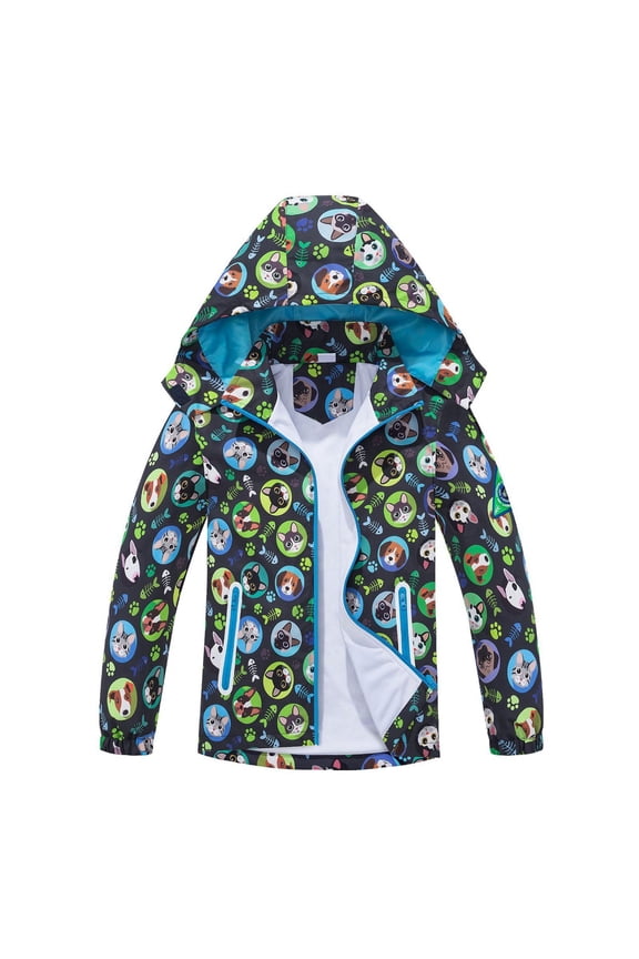 Jackets for Toddler Boys Cartoon Trucks Animal Print Zipper with Detachable Hooded Lightweight Raincoats Fall Winter Coat Size 3-4 Years