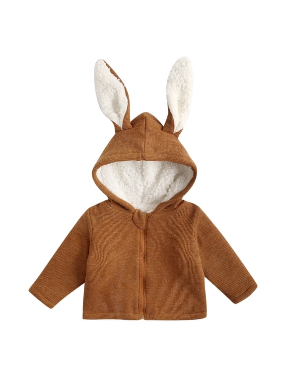 Jackets for Toddler Boys Girls Solid Cute Rabbit Ear Zipper Hooded Warm Lined Bunny Outerwear Coats Size 6-12 Months