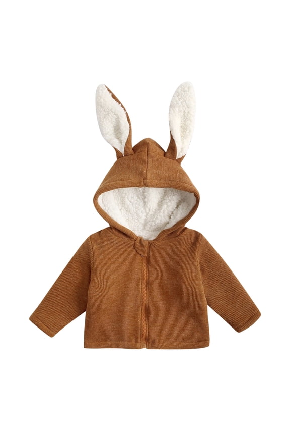 Jackets for Toddler Boys Girls Solid Cute Rabbit Ear Zipper Hooded Warm Lined Bunny Outerwear Coats Size 6-12 Months
