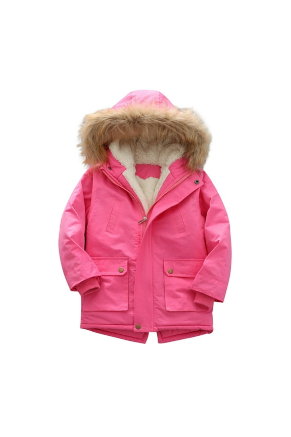 Jackets for Toddler Boys Girls Winter Warm Hooded Quilted Fleece Lined Zipper Windproof Parka With Pocket Outerwear Size 4-5 Years
