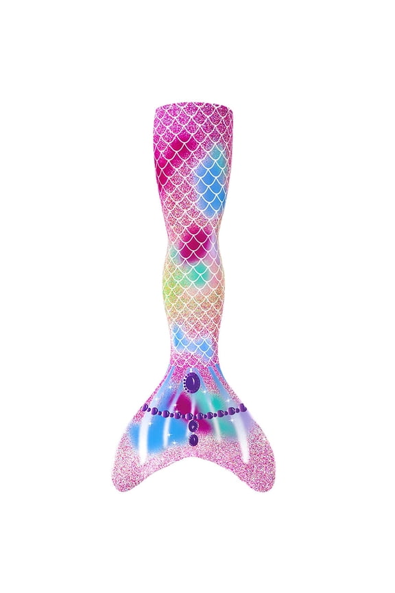 Kids Rainbow Tail for Swimming Fish Scale Print Elastic Bathing Suit Pool Party Multicolour 7-8 Years