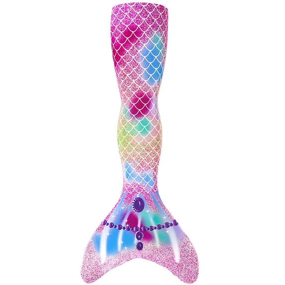 Lkhaha Kids Rainbow Tail for Swimming Fish Scale Print Elastic Bathing Suit Pool Party Multicolour 9-10 Years