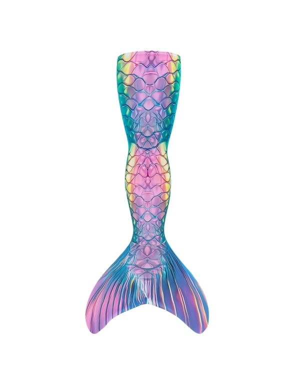 Kids Rainbow Tail for Swimming Fish Scale Print Elastic Bathing Suit Pool Party Sky Blue 7-8 Years