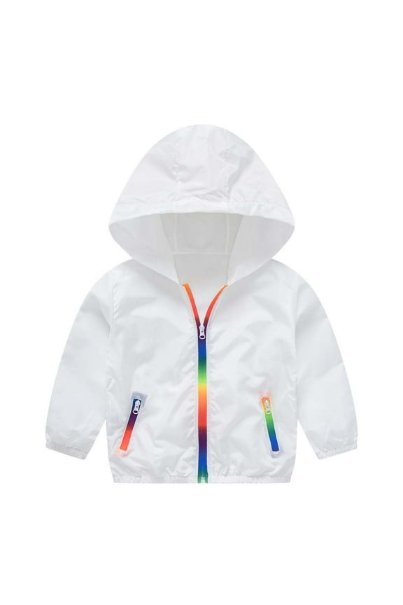 Kids Rainbow Zip Sun Protection Jacket Lightweight Hooded UV Blocking Outerwear Pink 4-5 Years