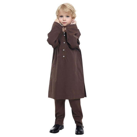 Lkhaha Kids Set Boys Clothes Muslim Arabic Kaftan Long Sleeve Solid Color Robe Suit Thobe Middle Teenage Vintage Arab Fall Winter Pants Set