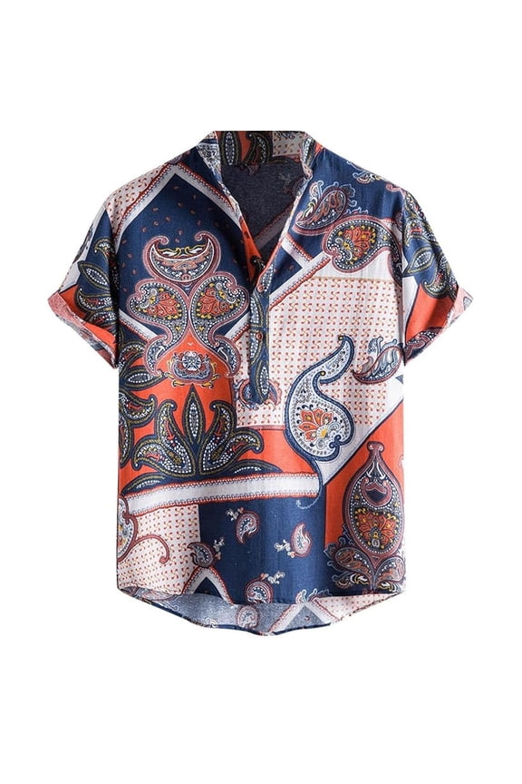 Men's Women's Paisley Print Short Sleeve Shirt Summer Casual Button Down Beach Floral Top Multicolour S
