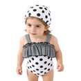 thumbnail image 1 of Lkhaha Polka Dot Gingham One Piece Swimsuit fot Toddler Girls Ruffle Hem Bathing Suit with Swim Cap White 5-6 Years, 1 of 9