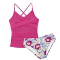 thumbnail image 1 of Lkhaha Ruched Cross Backless Tankini Swimsuit Adjustable Bikini Bottom 2 Piece Set Hot Pink 10-11 Years, 1 of 2