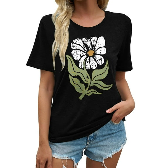 Lkhaha T Shirts For Women Fashion Tees Tops Casual Short Sleeve Loose Round Neck Printed Soft Breathable Lightweight Outfits Clothes 2026 Black L