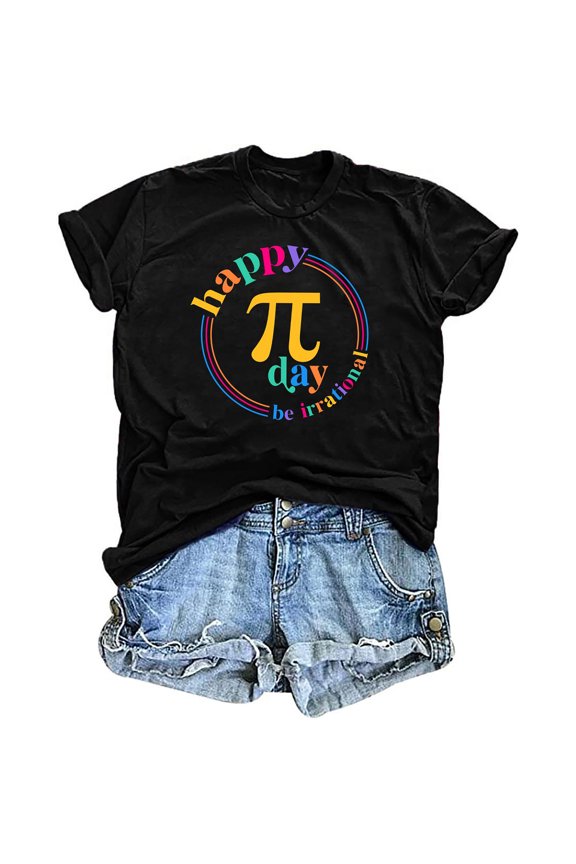 Tees Tops for Women Pi Day Math Teacher . Graphic Happy Casual Short Sleeve Plus Size Clothes Black M