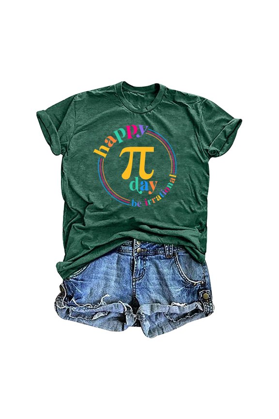 Tees Tops for Women Pi Day Math Teacher . Graphic Happy Casual Short Sleeve Plus Size Clothes Dark Green M