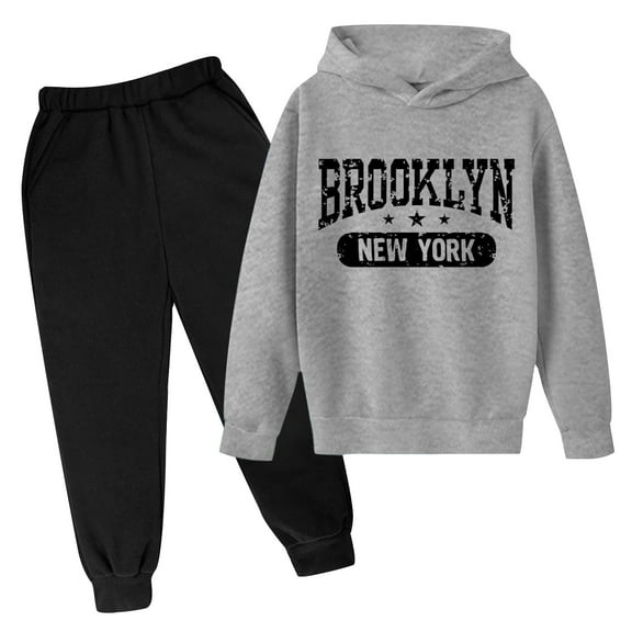 Lkhaha Toddler Boy 2 Piece Outfit Set Long Sleeve New York Letter Print Hoodie Sweatshirts And Sweatpants Child Kids Tracksuit Size 9-10 Years