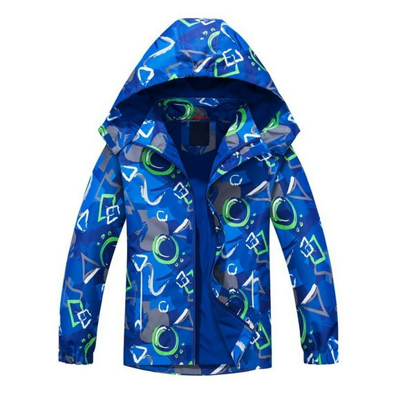 Lkhaha Toddler Boys Jackets Casual Print Waterproof Zipper Hooded Lightweight Windproof Raincoat Jackets Size 3-4 Years