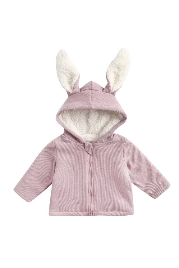 Toddler Boys Jackets Girls Solid Cute Rabbit Ear Zipper Hooded Warm Fleece Lined Bunny Coat Size 12-18 Months