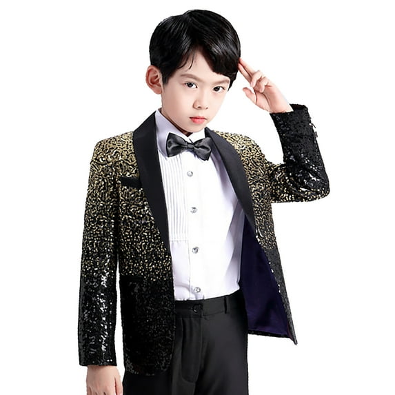 Lkhaha Toddler Boys Jackets Gradient Patchwork Shimmering Sequin Suit Bow Tie Blazer Formal Weddings Party 2 Piece Set Casual Jackets Size 6-7 Years