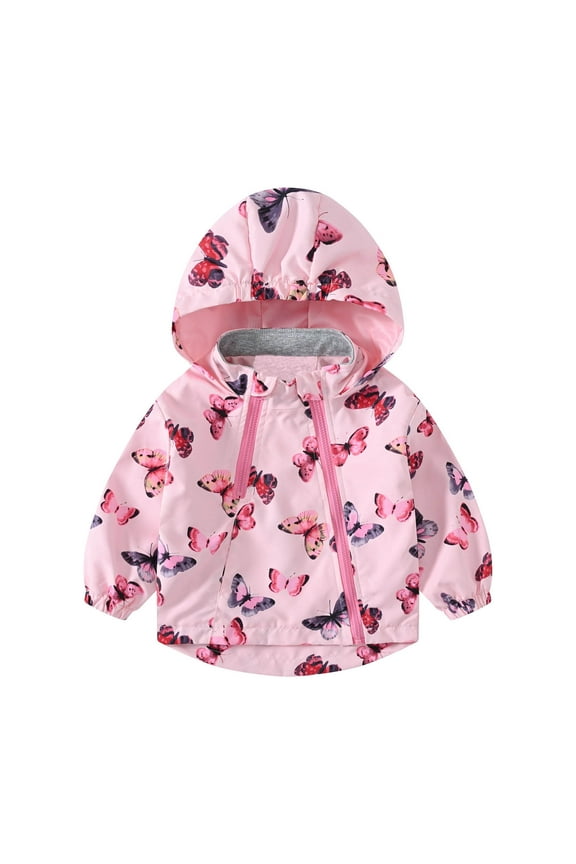Toddler Girl Jacket Butterfly Flower Pritn Windproof Waterproof Zip Up Hooded Kids Outerwear Jackets Size 2-3 Years